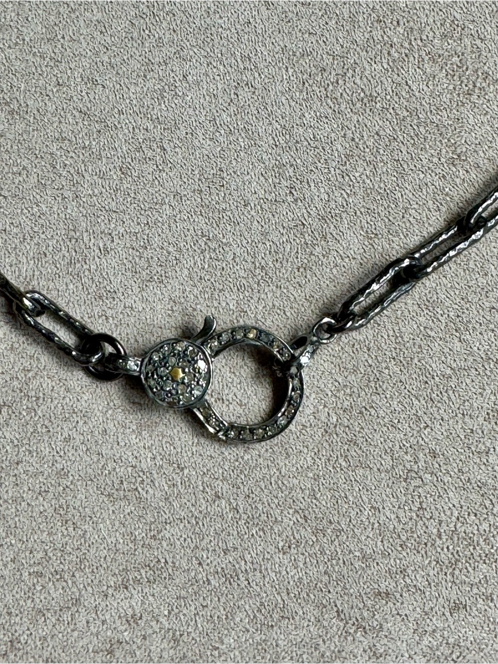 The Woods Burnished Silver Link Chain Necklace with Pave Clasp - Picture 2 of 4